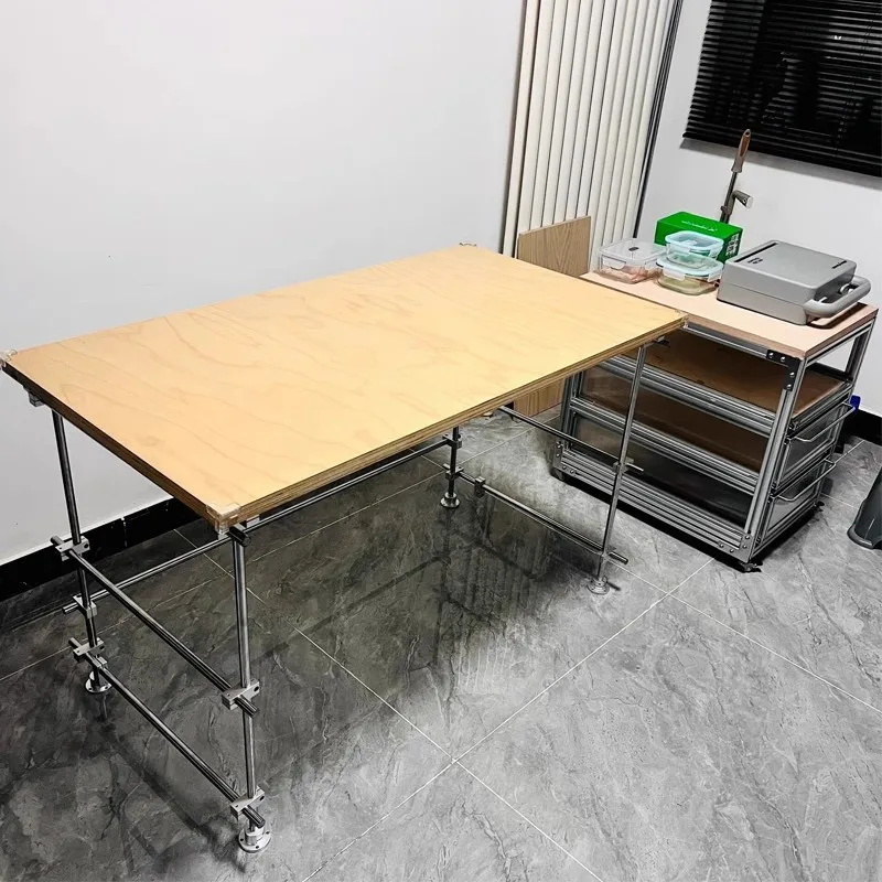 Modern rectangular aluminum Bauhaus desk for home, school, hospital, and office - upright optional computer cabinet for studios