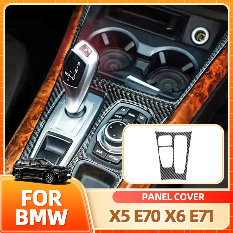 

Glasses Holder Hot Carbon Fiber Car Center Control Transmission Shift Panel Cover Decor Sticker For BMW X5 E70 X6 E71 2008-20