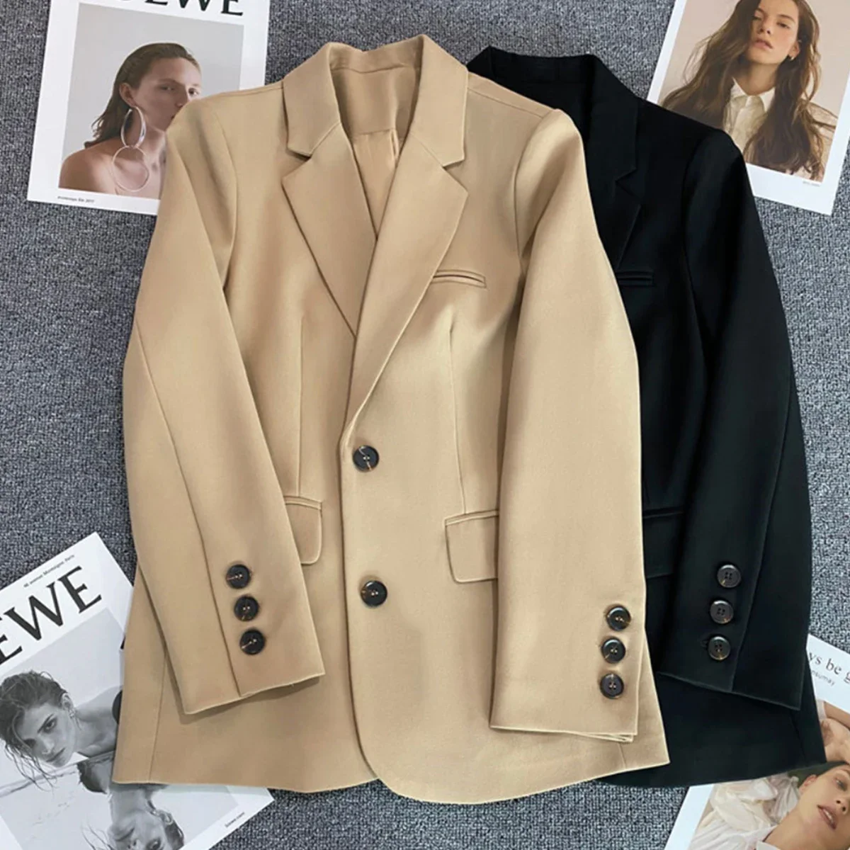 Autumn Winter New Women Jacket Fashion Small Suit Top Brown Suit Coat Clothes Loose Straight Temperament Female Slim Blazer