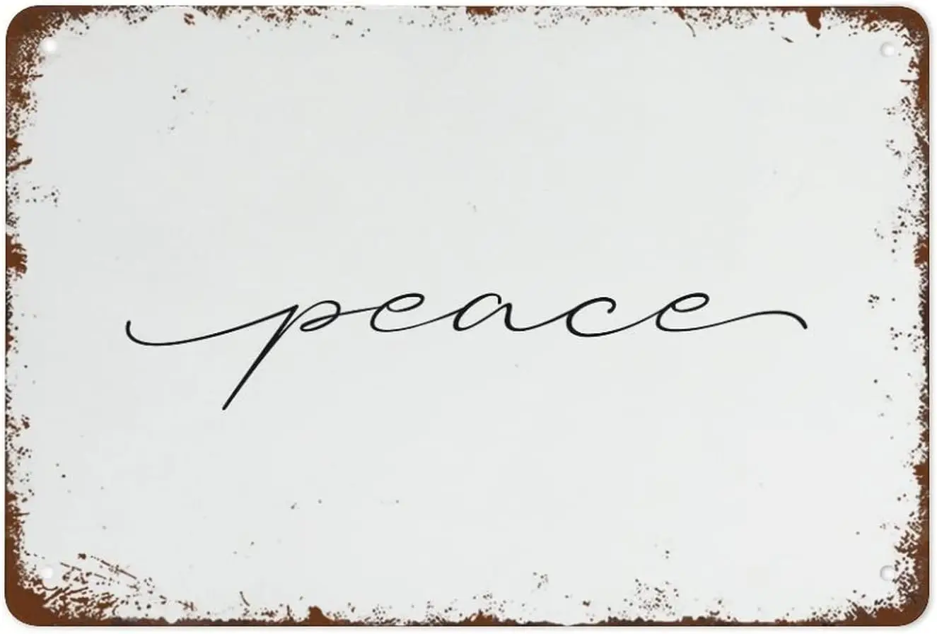 Vintage Metal Tin Sign Peace Wall Art Inspirational Quotes Black And White Prints Handwritten Poster Horizontal Wall Decor Suita
