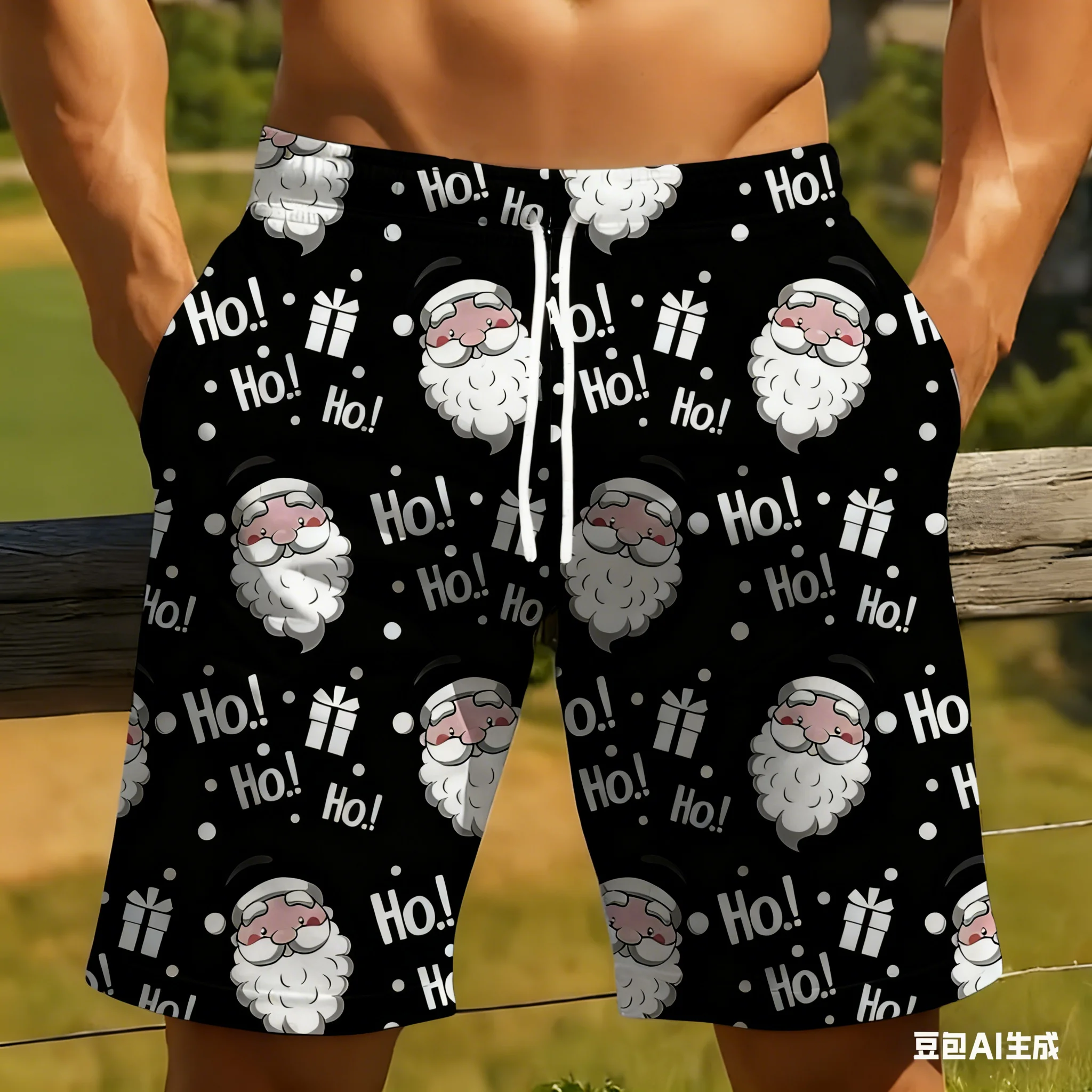 Summer Men's Board Shorts Christmas Santa Claus Swim Trunks Drawstring Elastic Quick Dry Hawaiian Beach Shorts Y2k men clothing