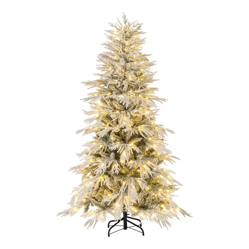 

6 Feet Snow-flocked Artificial Christmas Tree Pre-lit Hinged Xmas Tree with Warm White LED Lights