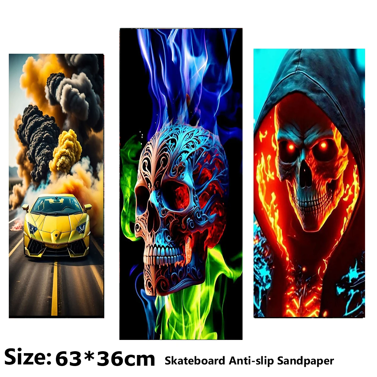 

Special Skull Car Pattern Electric Scooter Anti-slip Sticker Sandpaper Skateboard Grip Tape Sheet 63*36cm