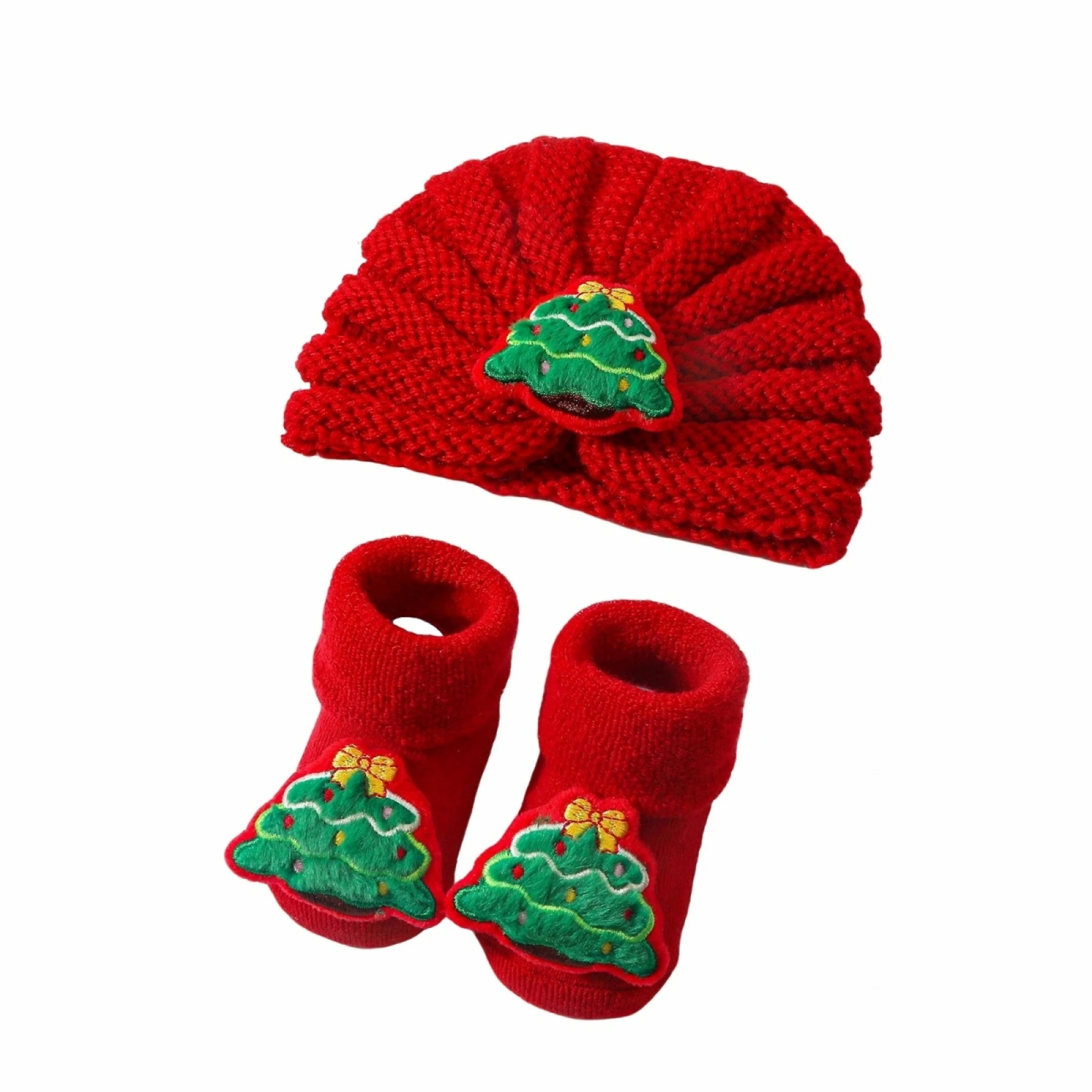 Baby Christmas Socks Hat Set Cozy Knitted Slippers Socks with Beanie