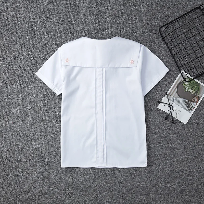 Vestido escolar japonês de algodão branco, médio e alto, para meninas, uniformes jk, terno de marinheiro, manga curta, camisa branca, tops femininos