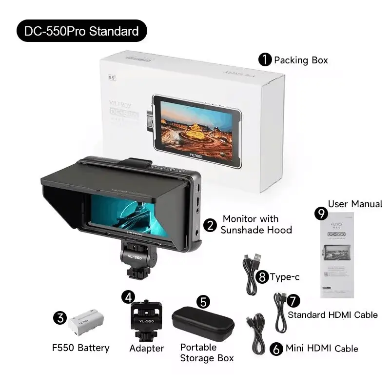 VILTROX DC-550 DC-550 Pro draagbare monitor 5,5 "1920x1080 4K professionele monitoren HDMI touchscreen veld 3D LUT-monitor