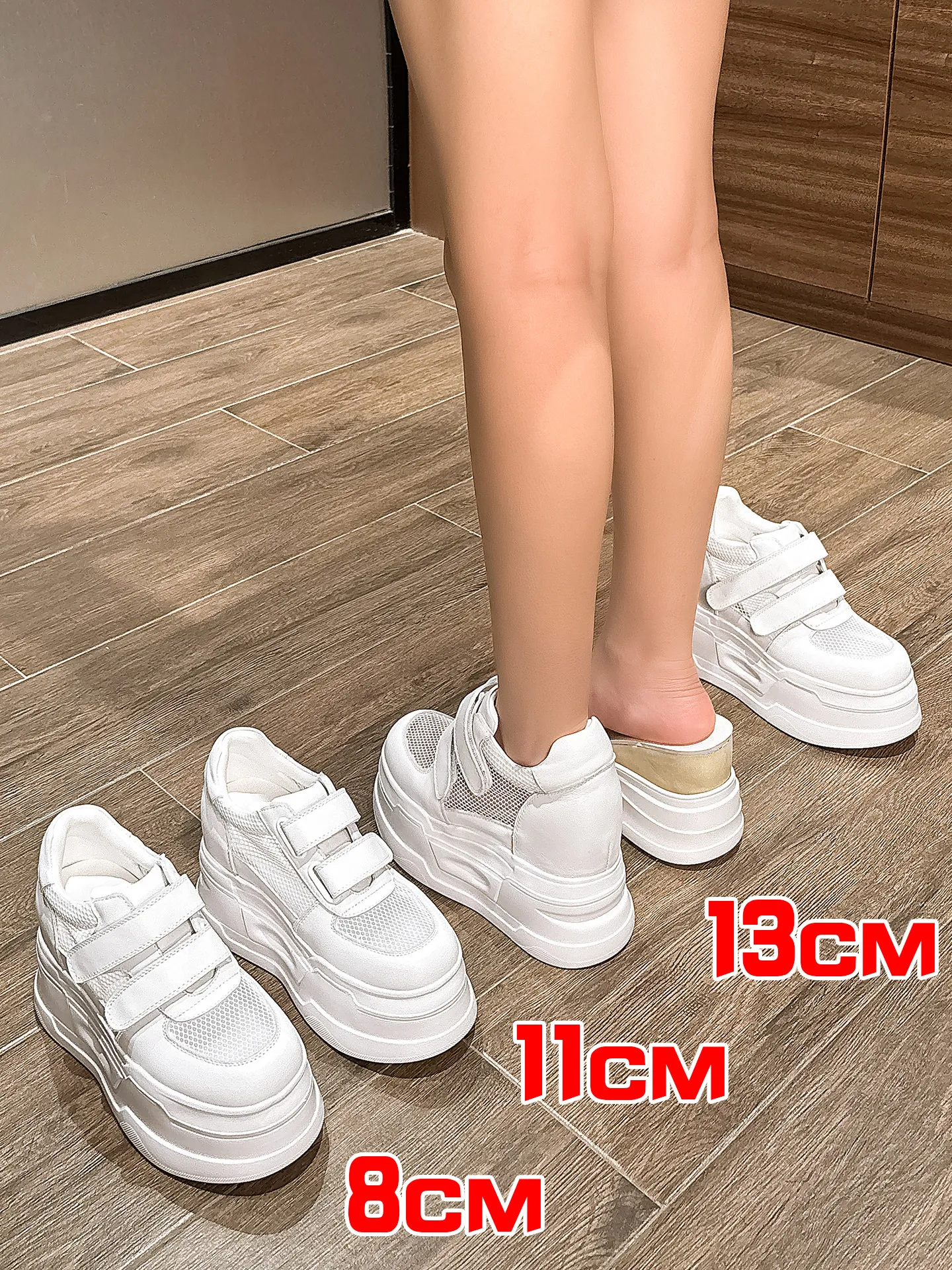 ZJR 8-13cm Women's Height Increasing Shoes Chunky Platform Mesh Sneakers for Summer Genuine Leather Inner Lift Shoes 11cm