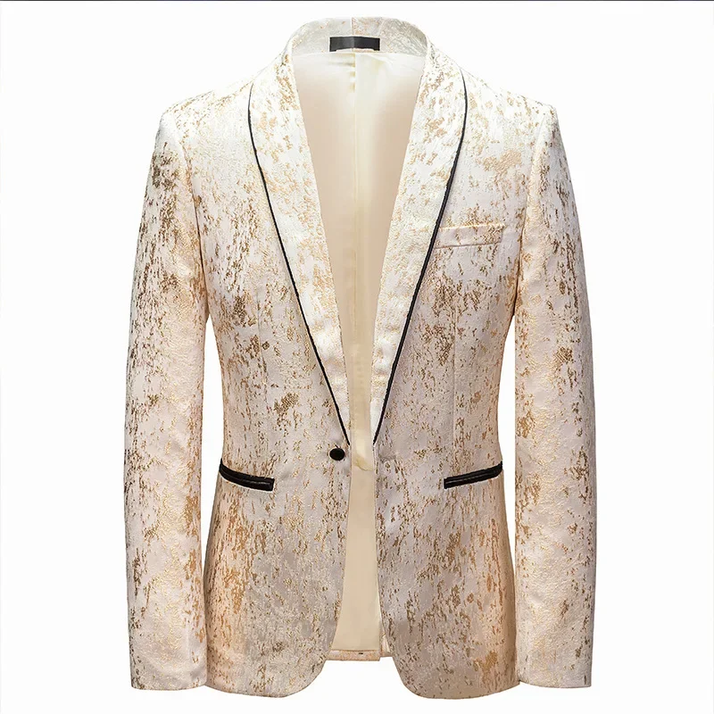 

HOO 2024 Men's Glossy Jacquard blazer Youth color matching fashion Leisure blazer