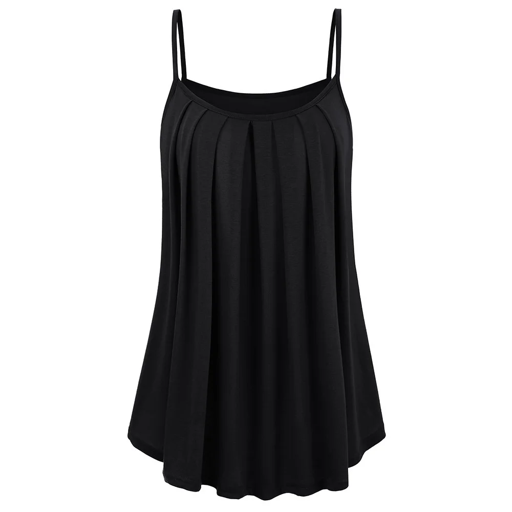  Oversized Tank Tops Ladies Pleated Strappy O-Neck Top Fashion Vest Summer Camisole Women Casual Sleeveless Female shirts