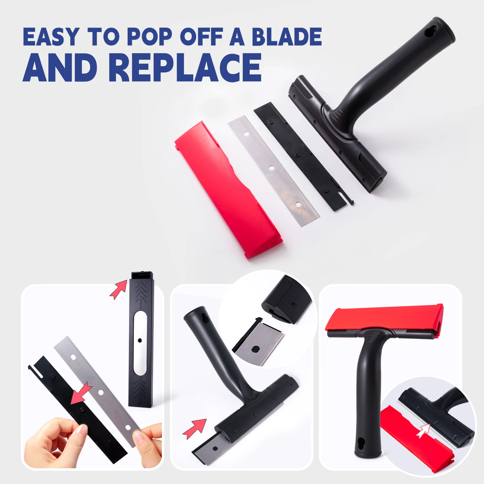 EHDIS T-Handle Cleaning Scraper Car Tint Film Window Glass Sticker Removal Squeegee Knife Household Shovel 6-Inch Razor Blades