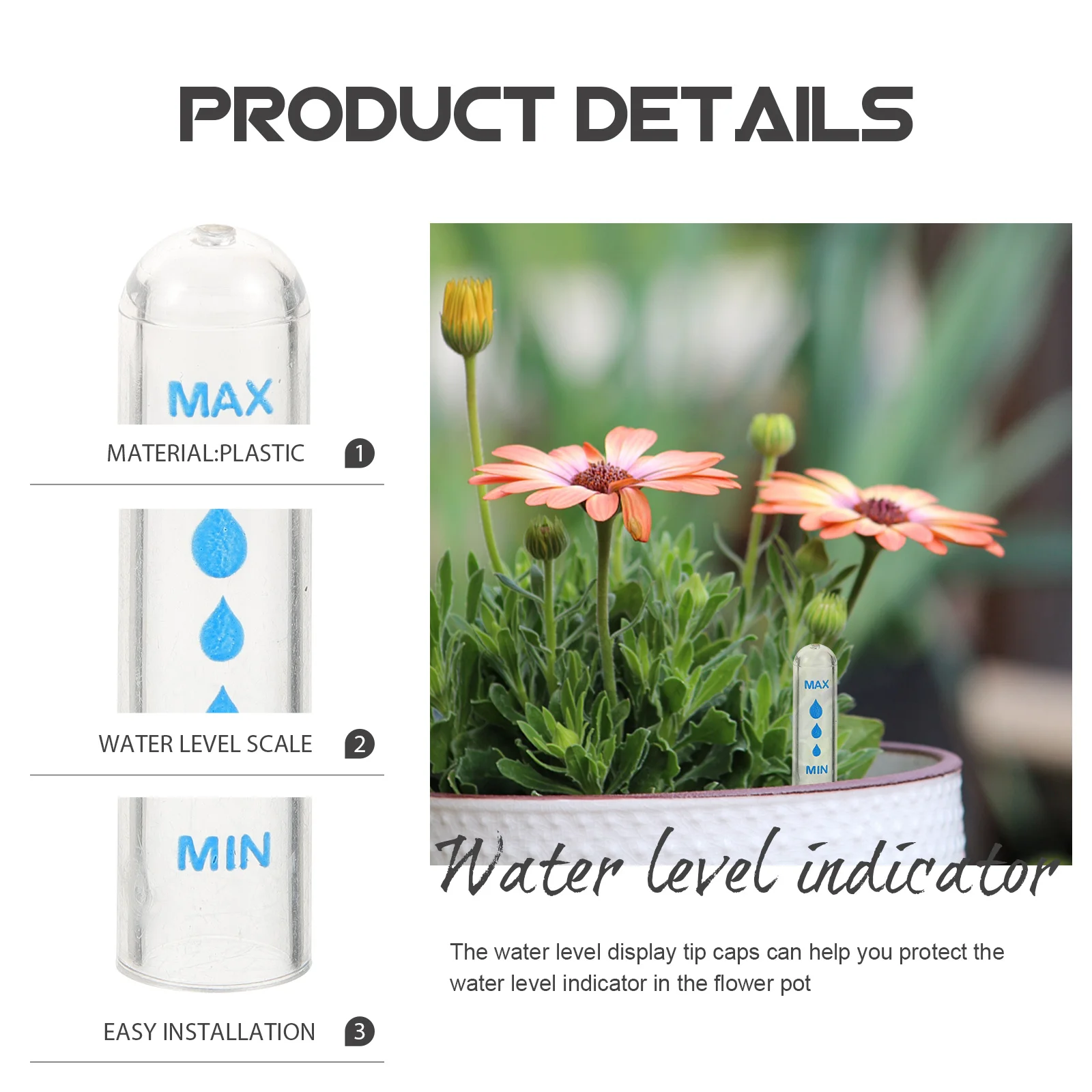 

5Pcs Water Indicator Cap Protection Meter for Houseplants Easy to Replace and Install Water Level Gauge Float Accessories