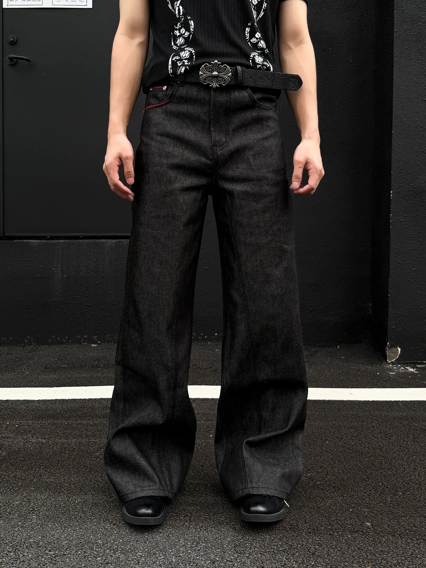 Calças Jeans Goinsk Originais Azuis, Costuradas à Mão, Corte Reto, Ajuste Solto, Denim CleanFit para Homens e Mulheres, Mistu...