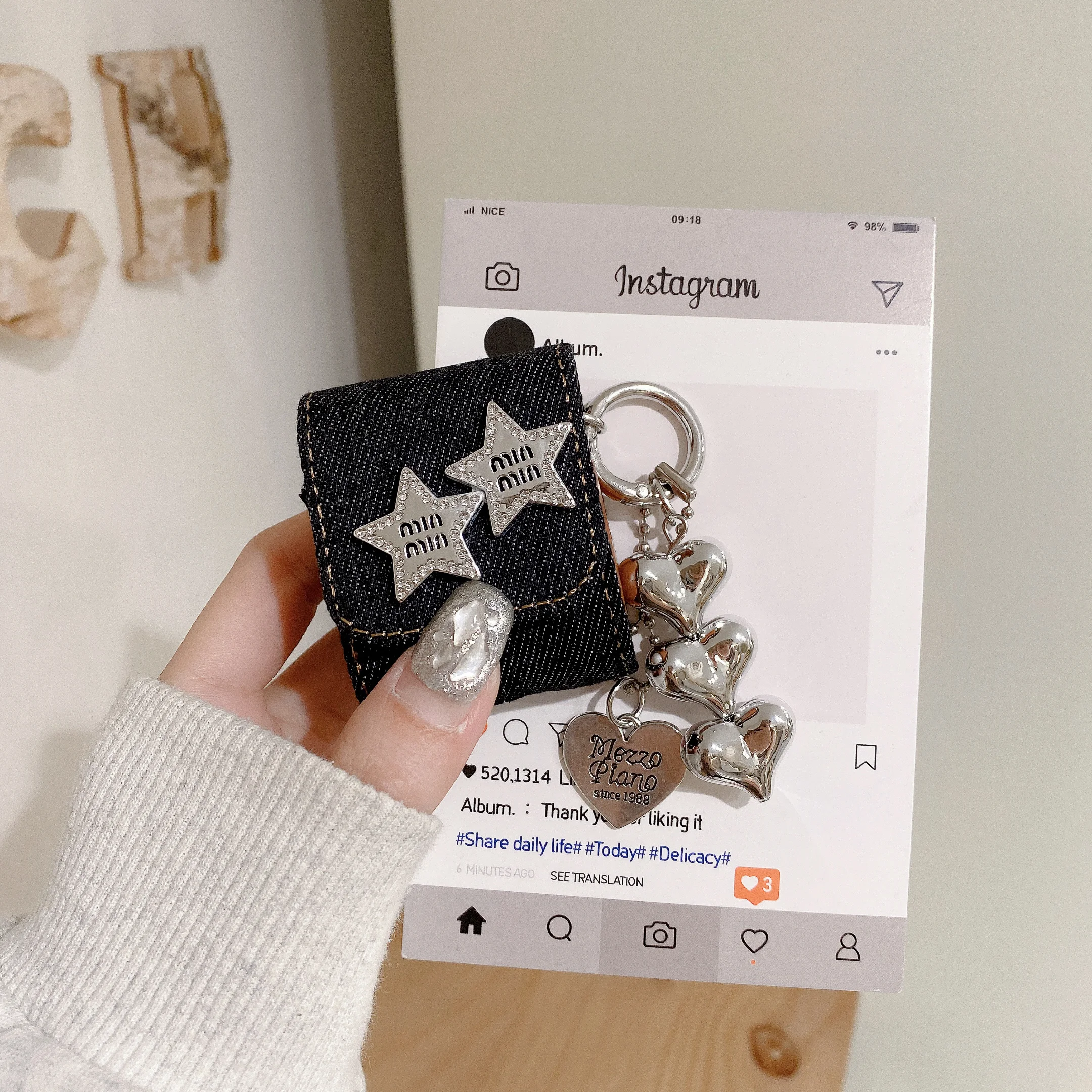 Diamond stars Denim headphone bag For AirPods 4 4 2 1 3 Pro Case Cover Coque headphones Soft TPU Soft Silicone Protective Cover