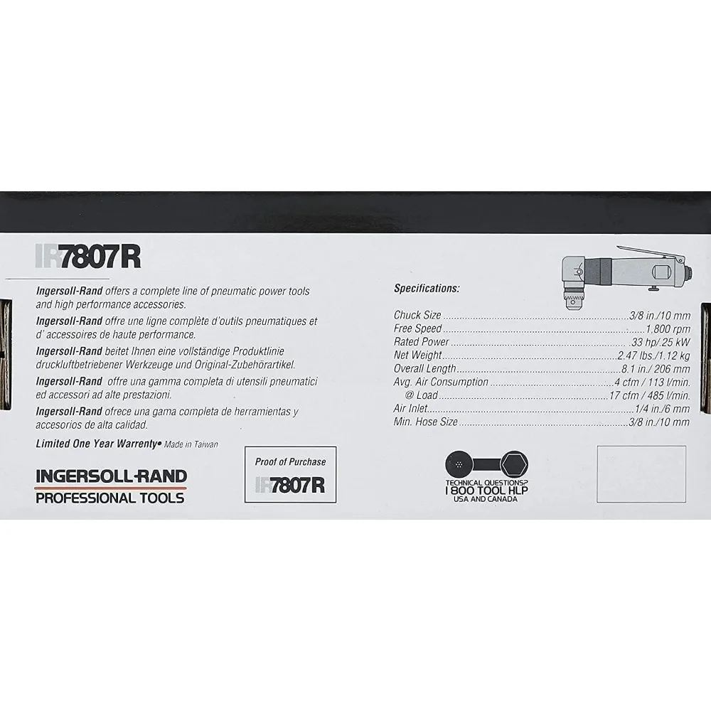 리버시블 에어 앵글 드릴 3/8 표준형 1800 RPM 조용하고 내구성 있는 멀티 크래프트 척 그리스 구동 장시간 사용 가능한 도구