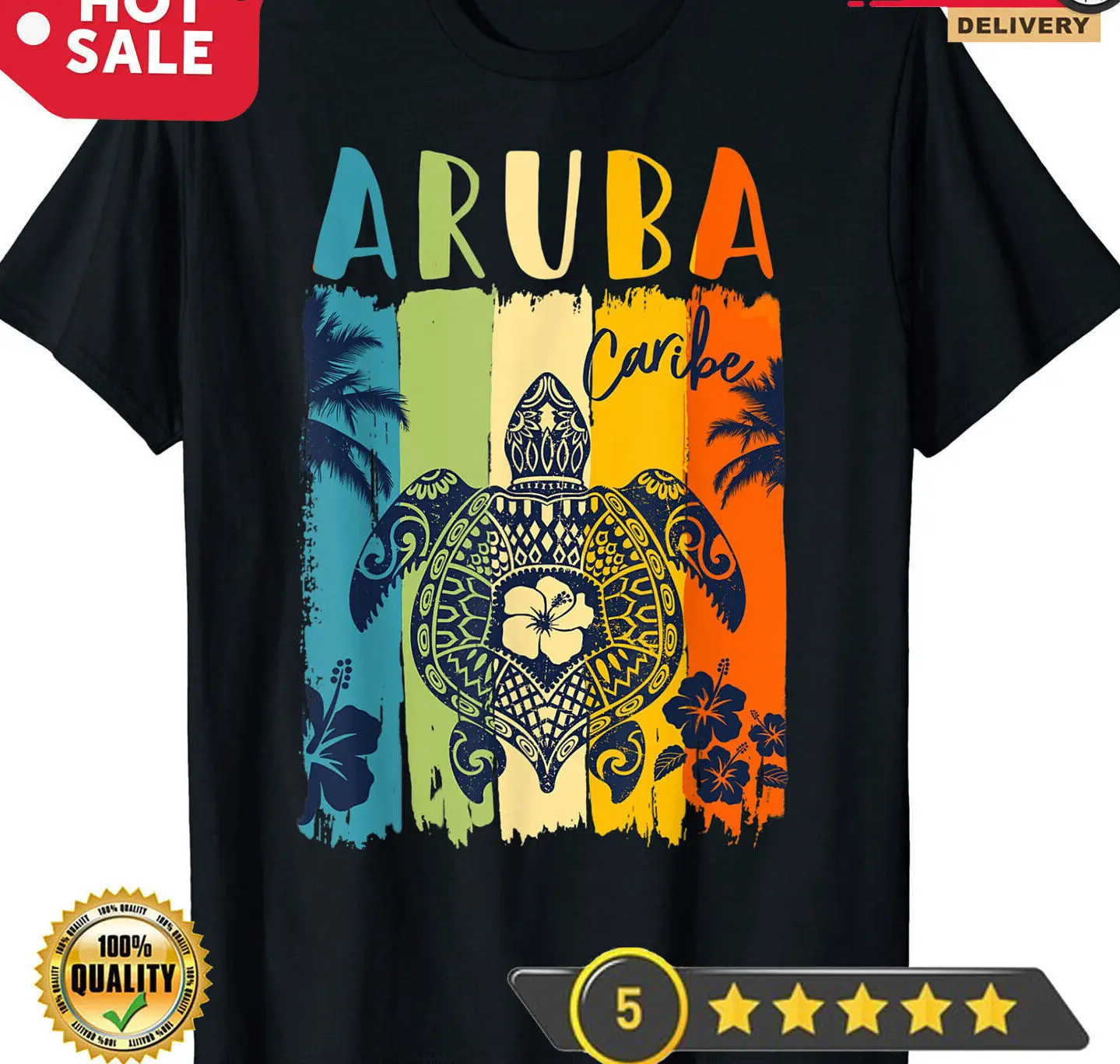 Sea Turtle Retro Aruba Caribe Family Vacation T-Shirt S-5XL