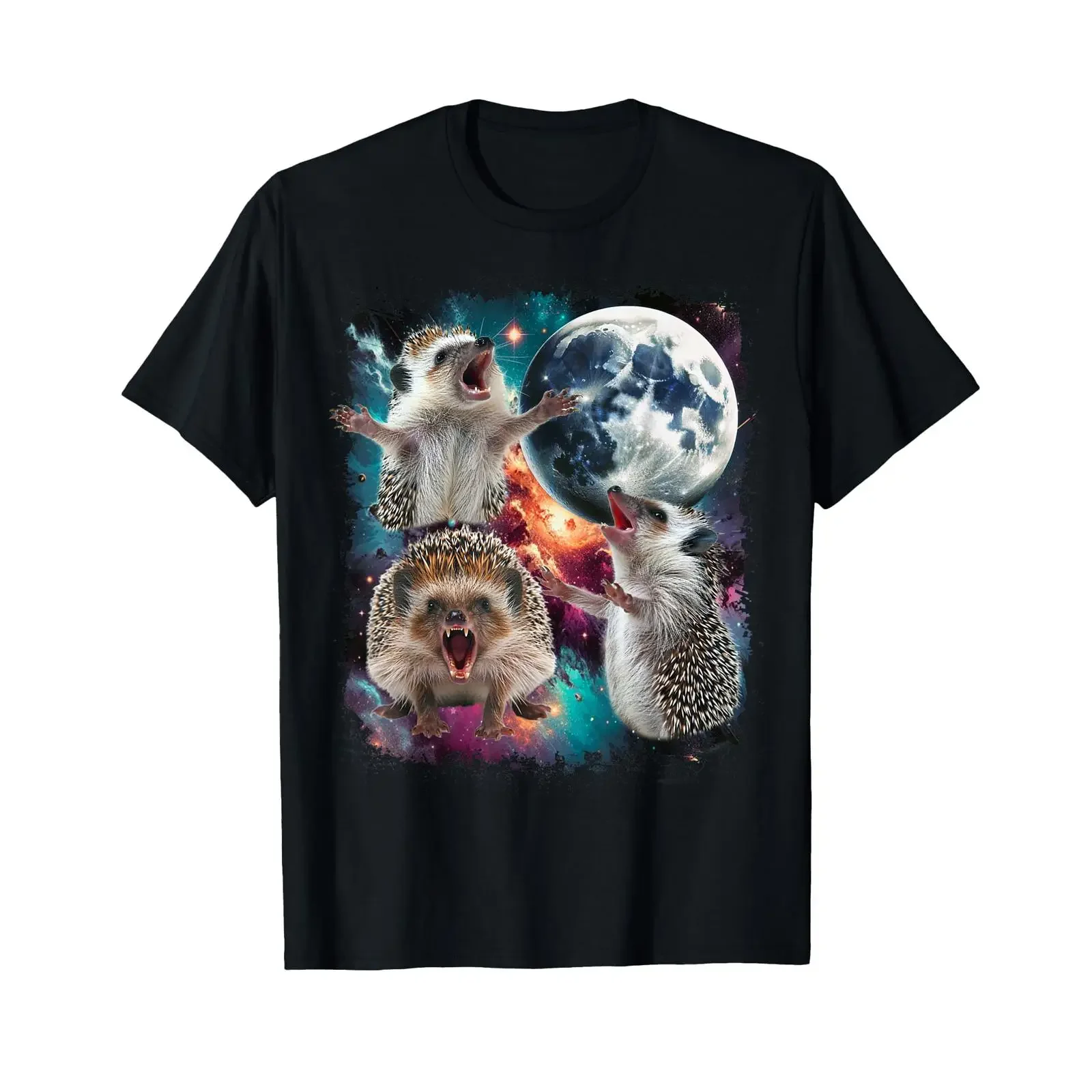 Three Hedgehogs Moon 3 Hedgehog Funny Cursed Meme T Shirt vintage Washed Unisex graphic designer clothes Stretched Slightly