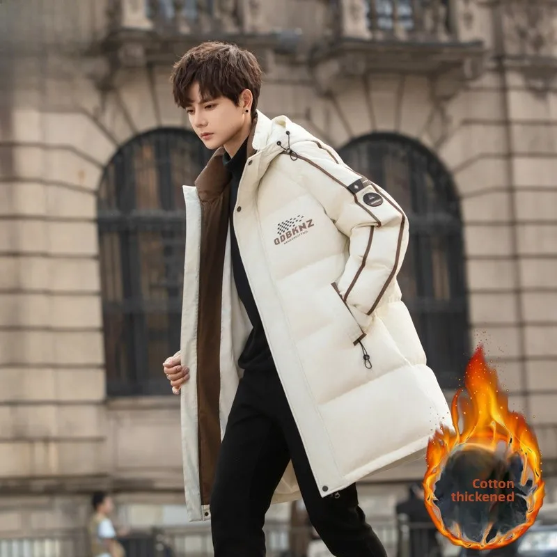 

Men's Winter Thiened Hooded down Cotton Jaet Casual Mid-Length Slim Fit Faion Urban Sle Youth Coat
