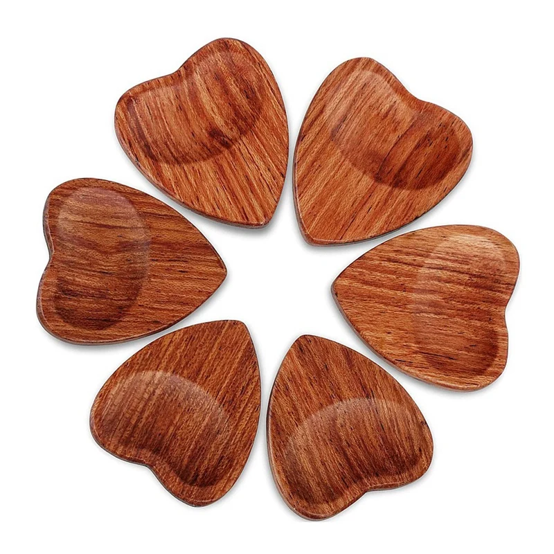 New 6Pcs Wood Acoustic Guitar Picks Heart Shape Picks Parts Musical Instrument Guitar Accessories