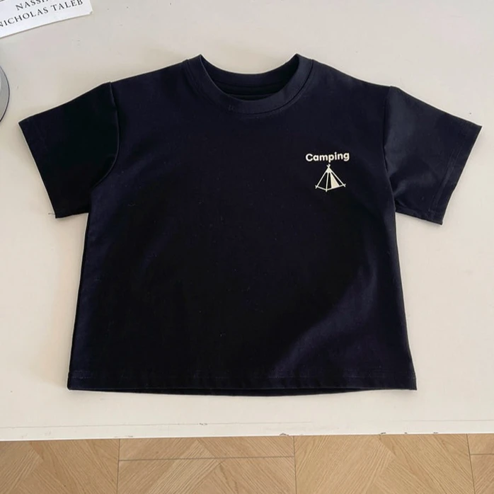Boys T-shirt 2026 Spring and Summer New Children's Clothing Korean Style Boys Camping Printed Short-sleeved Simple T-shirt