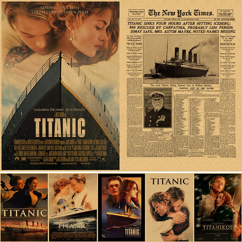 Retro Nordic Classic Movie Titanic Poster Kraft Paper Vintage Poster Wall Art Painting Study Stickers Wall Painting 4K HD