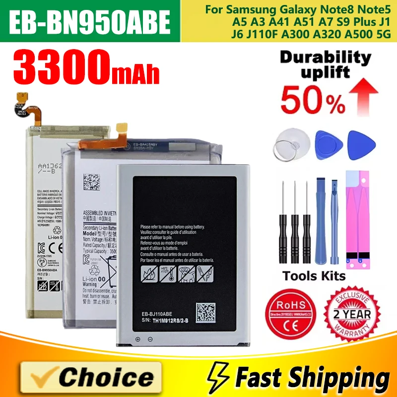 EB-BN950ABE/EB-BA320ABE,Replacement Phone Battery+Tool,For Samsung Galaxy Note8 5 A5 3 41 51 7 S9 Plus J1 6 110F A300 320 500 5G