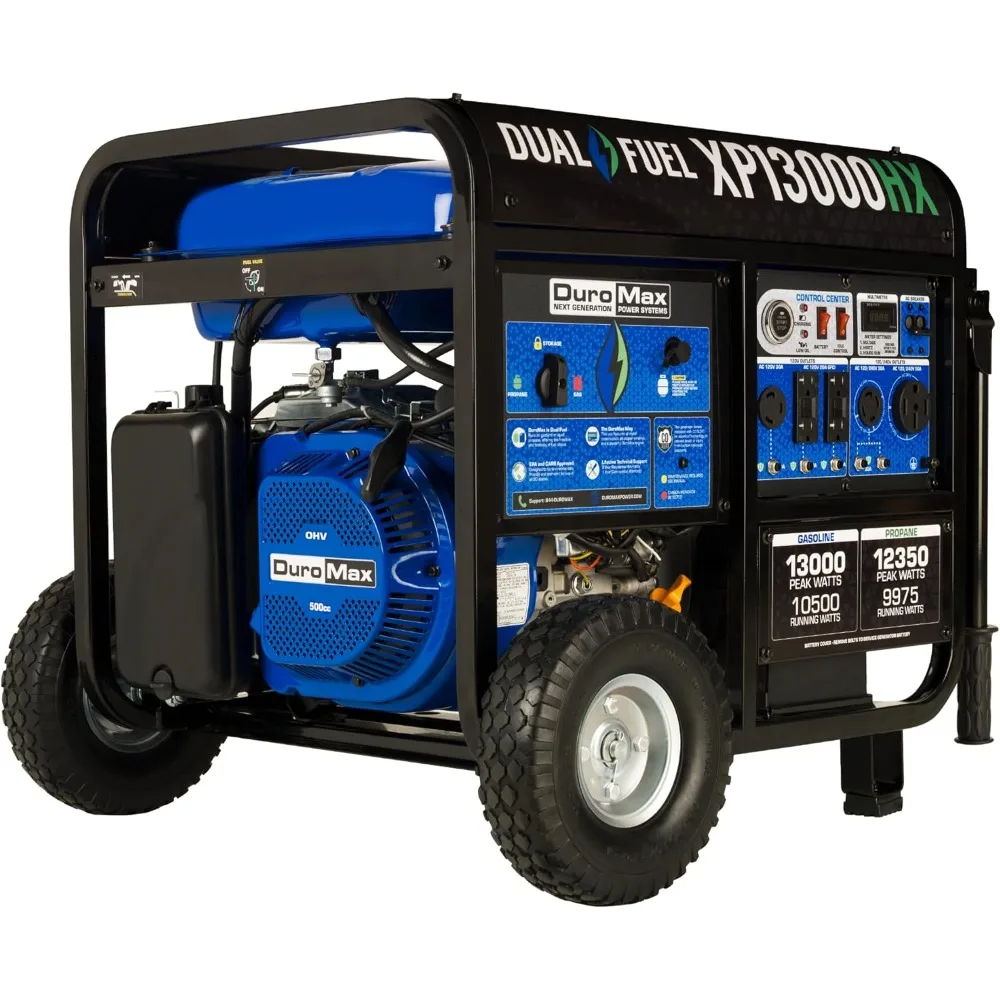 

XP13000HX Dual Fuel Portable Generator - 13000 Watt Gas or Propane Powered - Electric Start w/ CO Alert, 50 State Approved, Blue