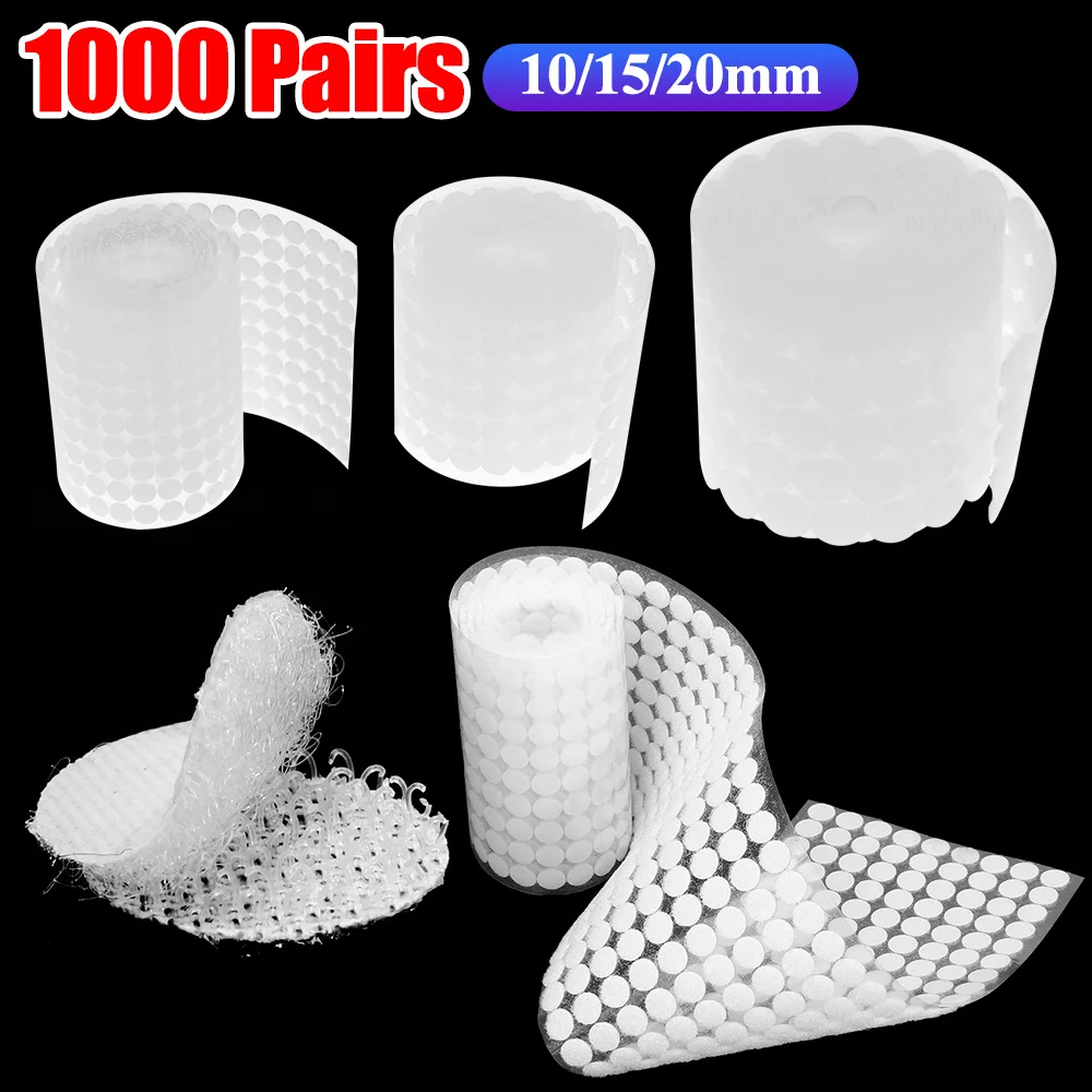 1000 Pairs Double-Sided Adhesive Fastener Tape Hooks Dot Curtain Disks White For Handbags Shoes Clothing Umbrellas