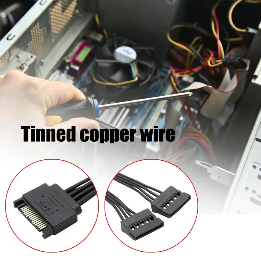 Practical SATA Power Supply Cable Portable Professional 1 to 2 SATA Power Cable High Speed Transmission