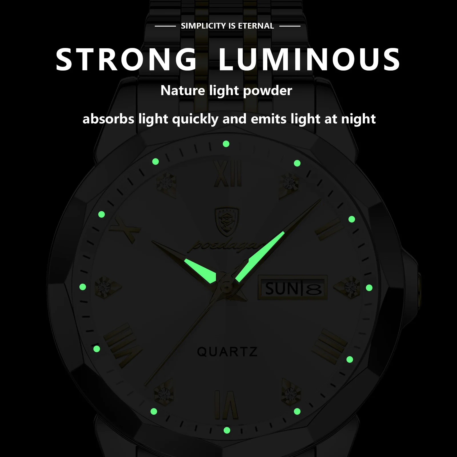 POEDAGAR ساعة رجالية أصلية فاخرة مقاومة للماء مضيئة للتاريخ أسبوع رجل الأعمال ساعة كوارتز من الفولاذ المقاوم للصدأ ساعات رجالية عصرية