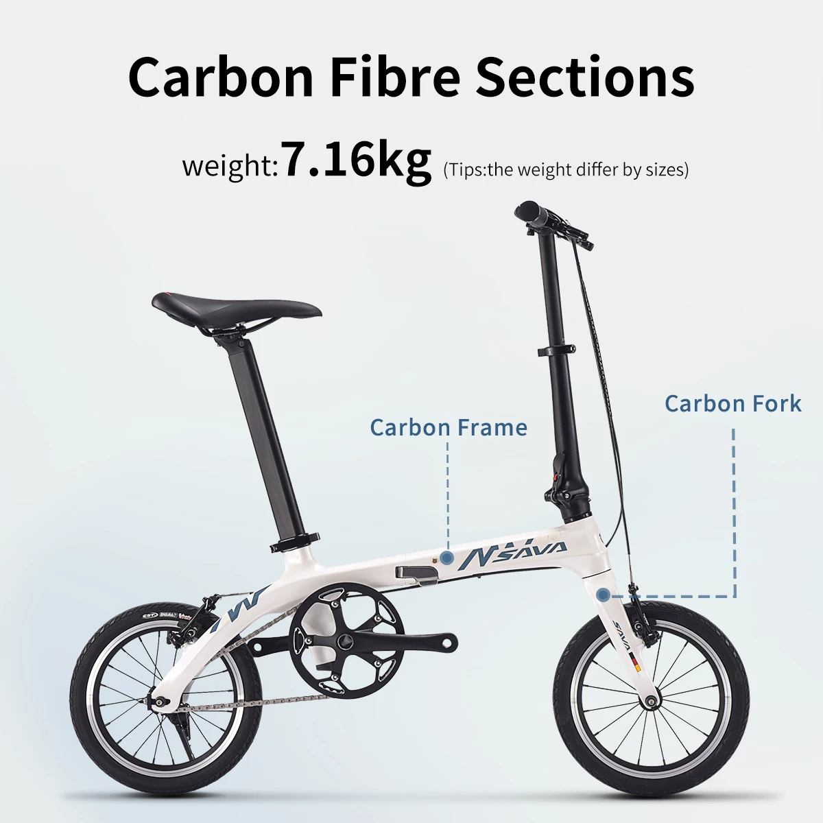 

SAVA Z0 Single Speed Carbon Fibre Folding Bicycle, Adult Folding Commuter Bicycle, 14-Inch Portable Dual-Control U Brake Bikes