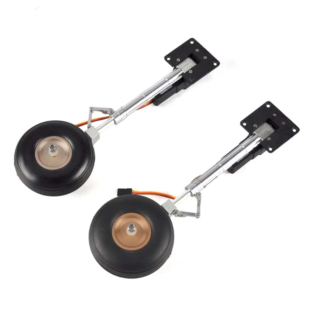 2 Pc  Main Electric Retractable Landing Gear Metal Steering Seat Anti-vibration Landing Gear With Wheels for 5-6kg RC P-51 Plane