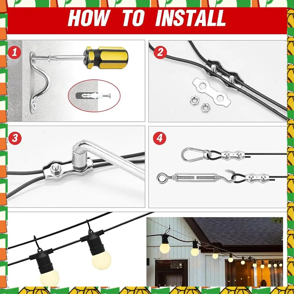 Professional Tool String Light Hanging Kit,Outdoor Light Wire,Ball Light String Hanging Kit,200FT Coated Stainless Steel 304 Cor