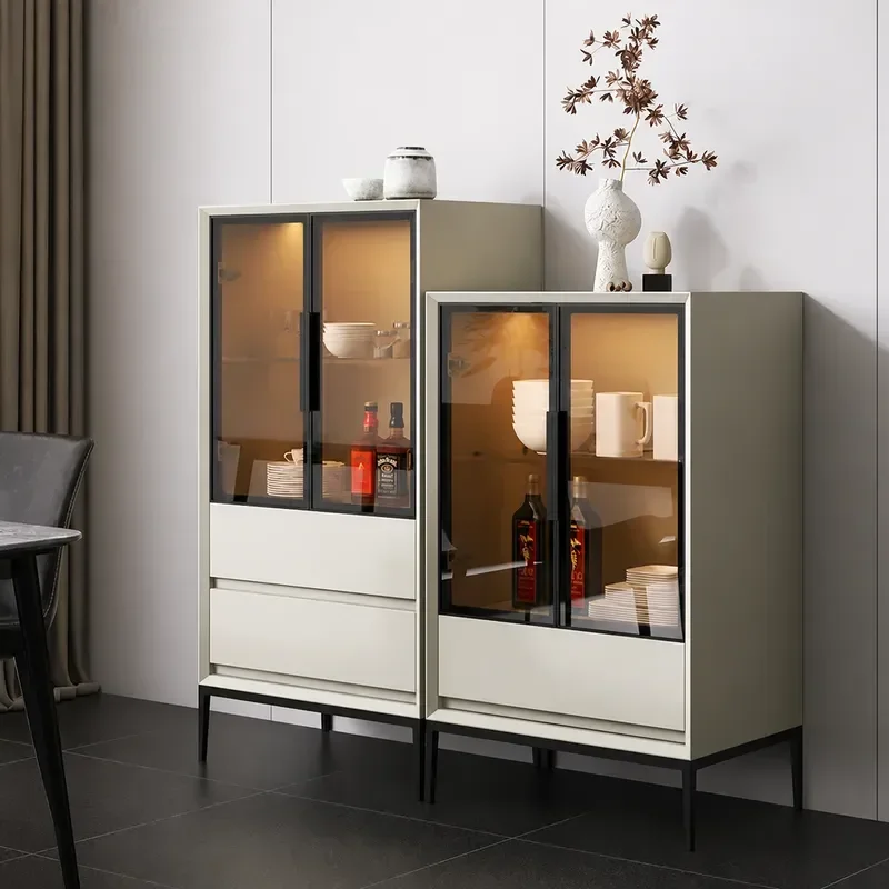 Italian Minimalist Multi Functional Wine Cabinet Solid Wood Living Room Tea Cabinet Dining Sideboard High Low Storage