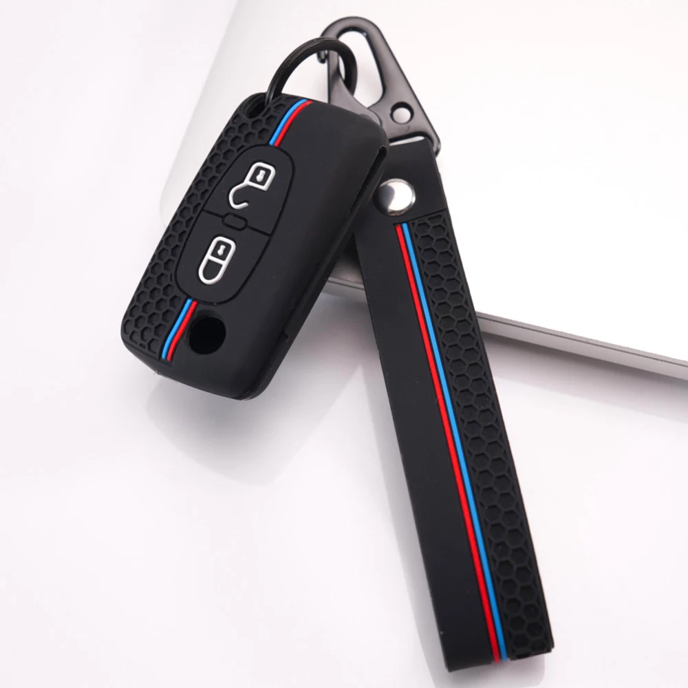 Protective Key Cover With Chain For Peugeot 107 206 207 307 308 407 607 807 3008 5008 Partner Expert For Citroen C2 C3 C4
