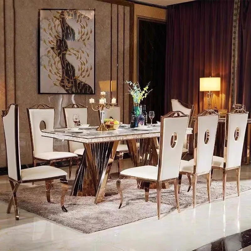 

Light Luxury Stainless Steel Dining Table Household Rectangular Modern， Only Table, No Chairs, Not Including Chairs