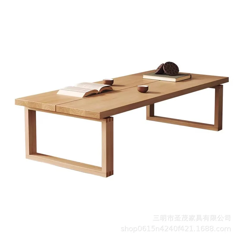 غرفة المعيشة الإبداعية سجل نقر ولسان طاولة القهوة شقة صغيرة غرفة المعيشة طاولة الشاي بسيطة الصلبة الخشب اليابانية حصير