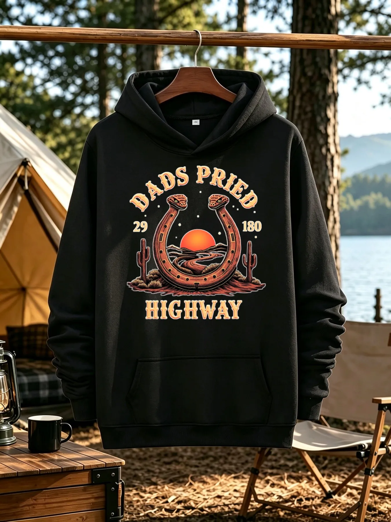 Men's Sweatshirt, Daily Wear, Outdoor Leisure, Dad Exclusive, Road Snake, Horseshoe, Western Desert, Retro Denim Style, Regular Version, Suitable for All Seasons, Suitable for Leisure Weekend Trips and Holiday Parties
