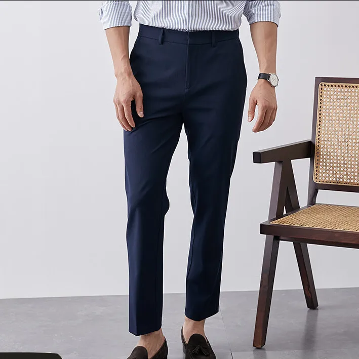 

2023 Autumn and Winter Men's New Fashion Solid Color Suit Casual Pants High Waist Business Fashion Regular Fit Trousers Male A09