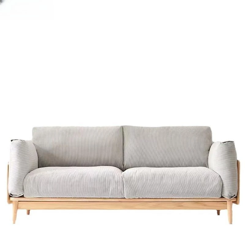 

Japanese-style solid wood, living room fabric log simple wood sofa, single wooden double four people