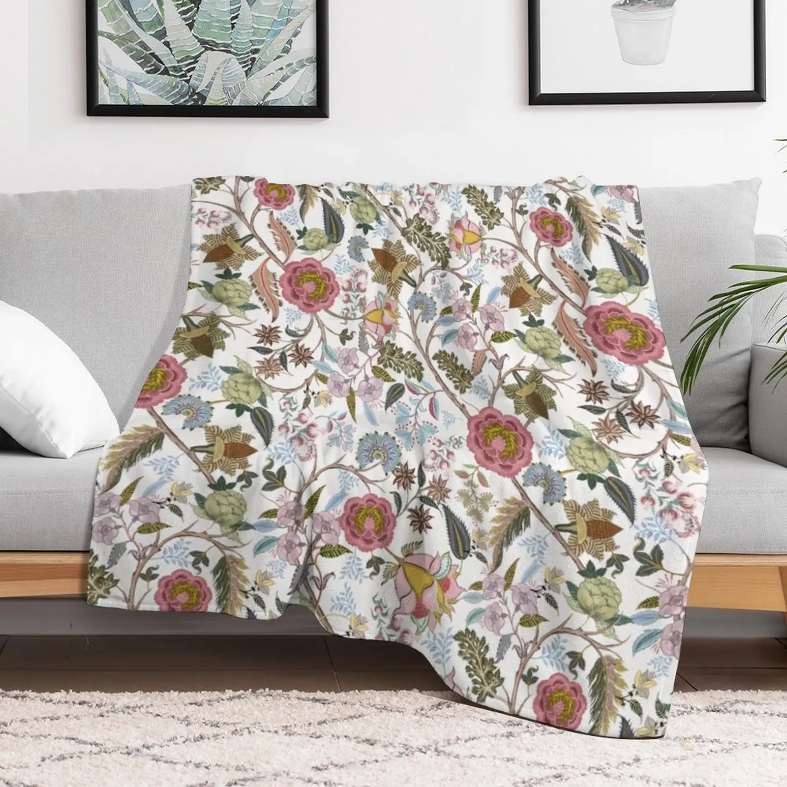 Chintz retro vintage, Indian, Jacobean Chintz, Spring colors, Throw Blanket Nap Cute Blankets