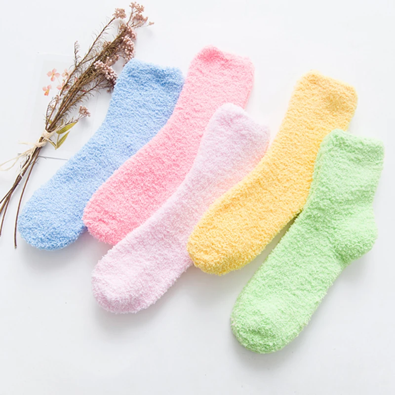 10 PCS=5Pairs/Lot High Fashion Cute Socks Women Bed Socks Pure Colorful Fluffy Warm Winter Kids Gift Soft Floor Home Sleep Socks