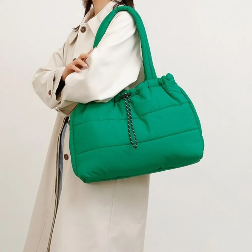 

Lightweight Puffy Quilted Tote Bag Down Nylon Drawstring Shoulder Bag Versatile Soft Large Capacity Underarm Bags Daily