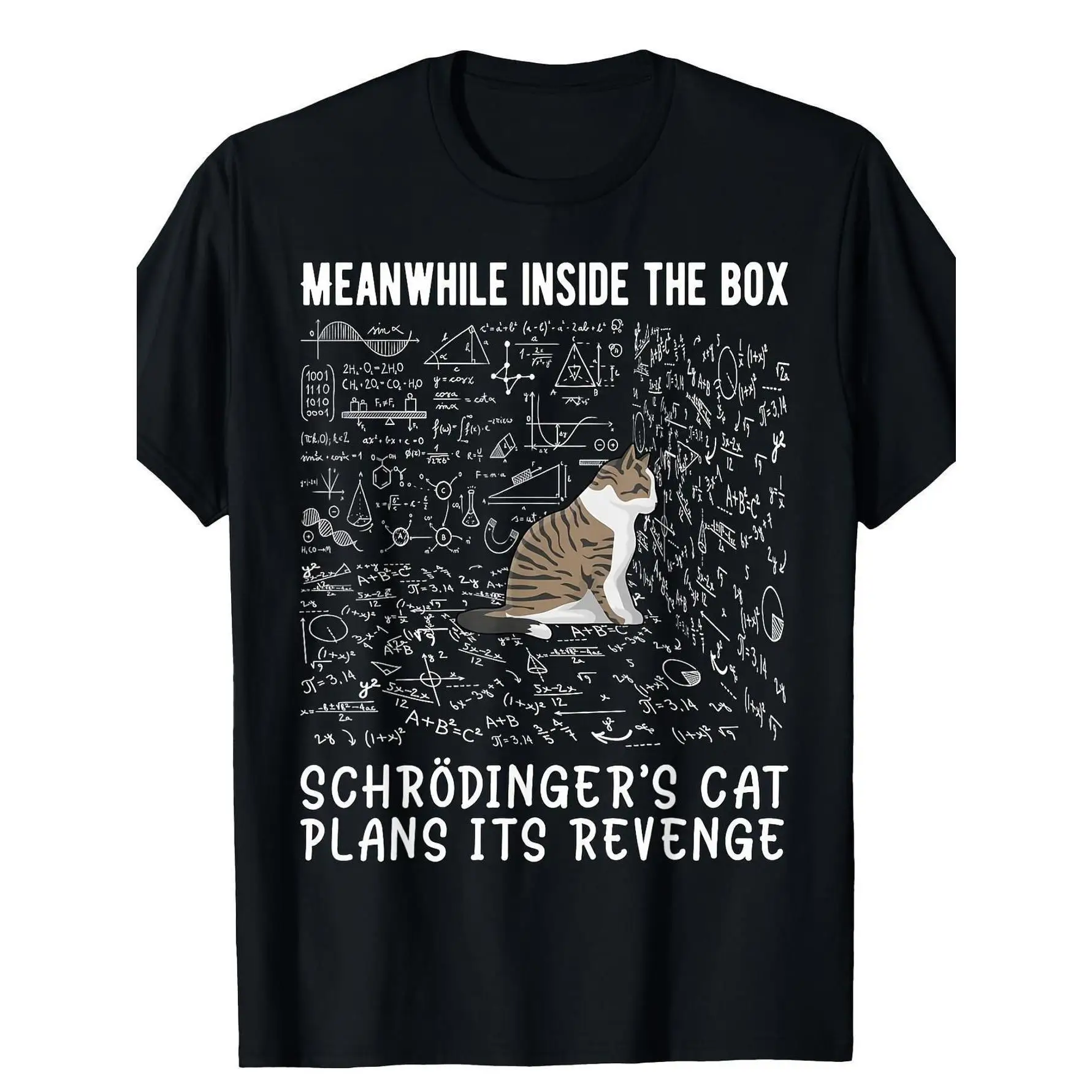 

Funny Cat Lover T-shirt Schrödinger's Cat Graphic Tee Science Slogan Top Humorous Retro Gift Casual Cotton