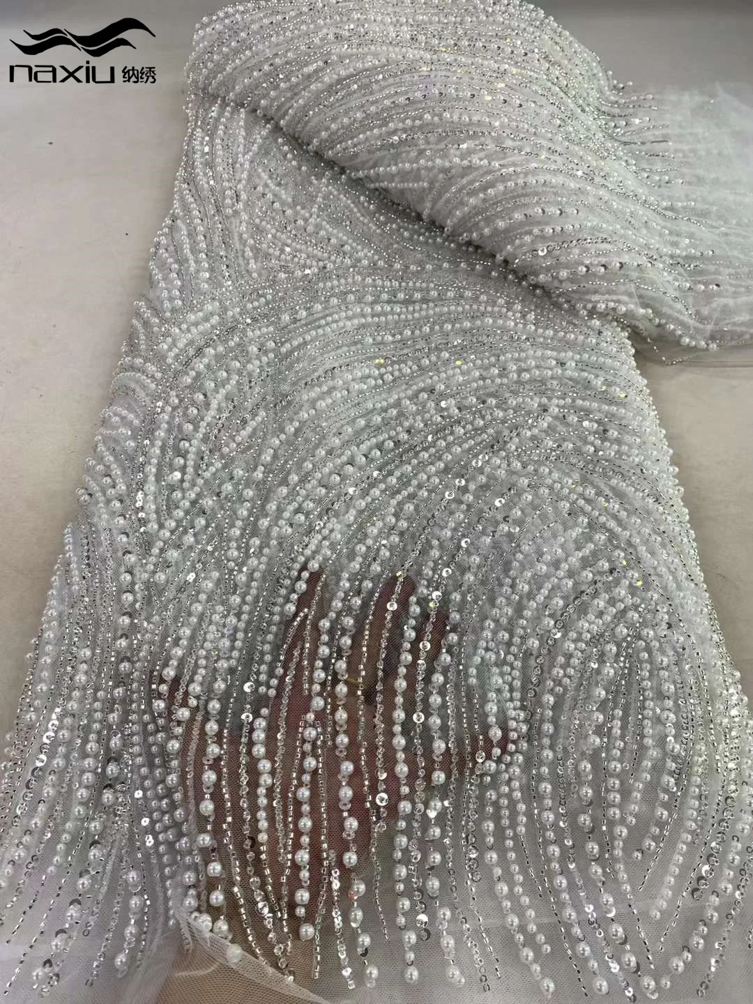 Madison 2024 Latest French 3D Beaded Tulle Lace Fabric 2024 High Quality Lace African Net Beads Lace Fabric Sequins For Evening