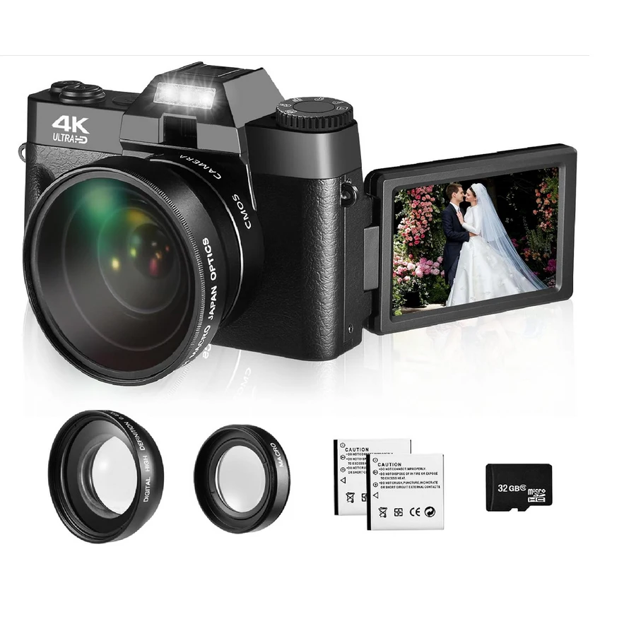 

Цифровая камера 4K для фотографии и видео, камера видеоблогов 16X 48MP HD с автофокусом для YouTube и Wi-Fi, компактная камера с защитой от сотрясений