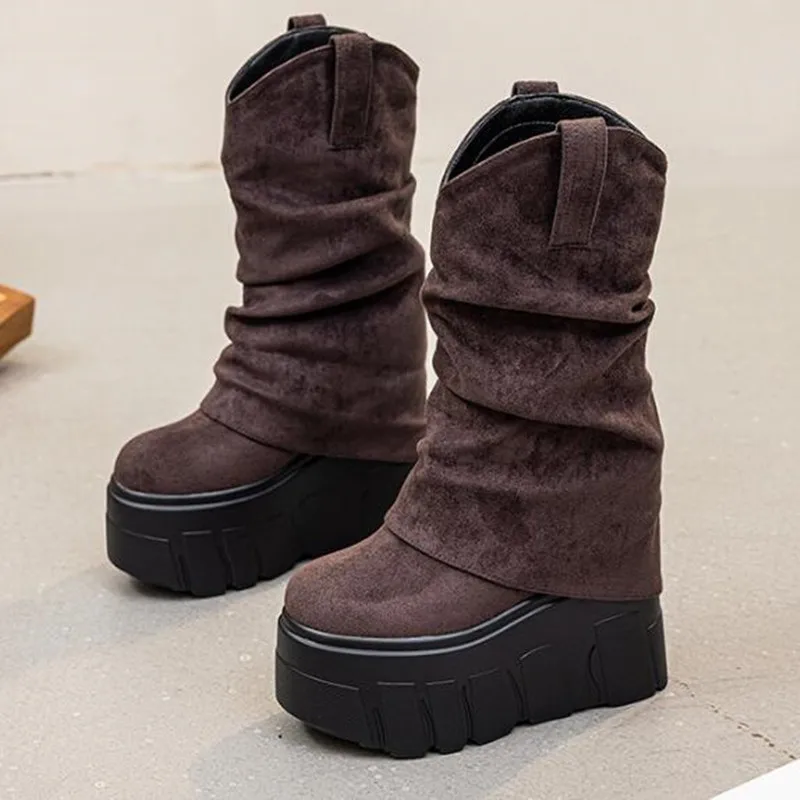 

NEW 2026 14cm Ankle Spring Autumn Winter Wedge Comfy Comfortable Boots Ankle Booties Heel Knee High Boot For Women Platform Boot