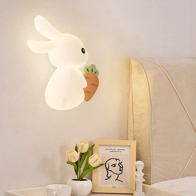 

Modern Children's Room Wall Lamps Cute PVC Rabbit Lamp Cartoon Creative Baby Room Little Girl Boy Bedroom Bedside Wall Lights