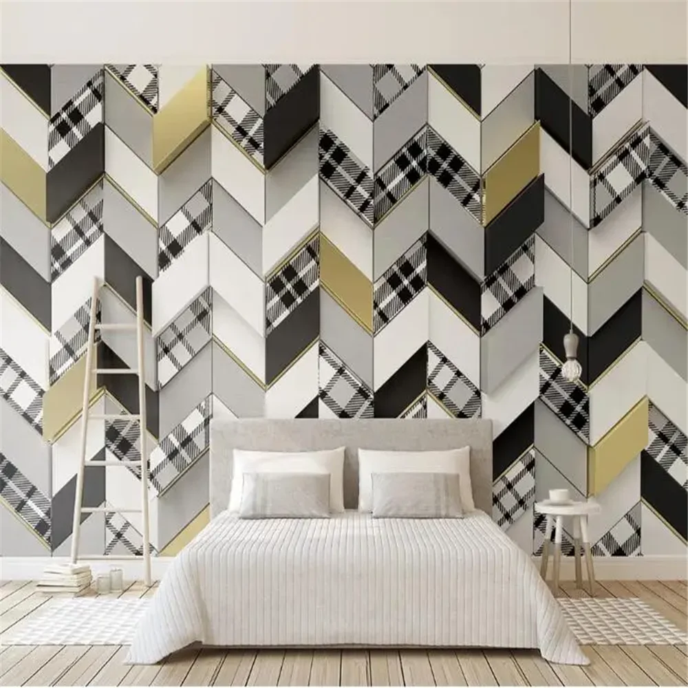 Papel pintado personalizado mural 3d Retro a cuadros geométrico triángulo mosaico papel tapiz papeles tapiz decoración del hogar pegatinas de arte de la pared