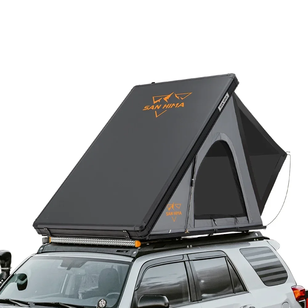 SAN HIMA Waterproof Slimline Aluminum Pop-Up Roof Top Tent Car Rooftop Tent Hardshell In-built Led Light Bar For 4x4 4WD Camping