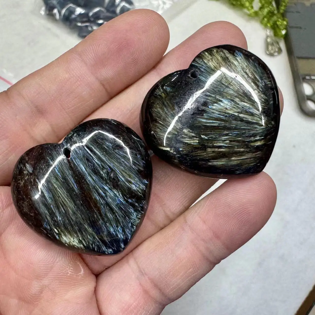 Natural Arfvedsonite Astrophyllite Stone Pendant Hornblende Glaucophane Heart Gemstone Jewelry For Men For Women For Gift